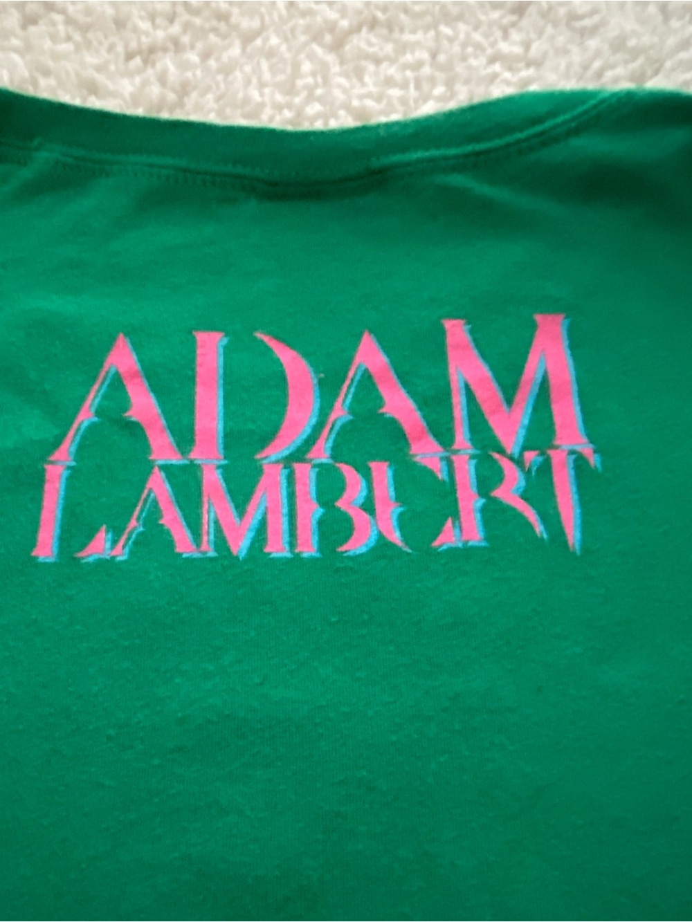 ADAM LAMBERT Green Tee with Pink & Blue Graphic Accents SIZE LARGE PRELOVED